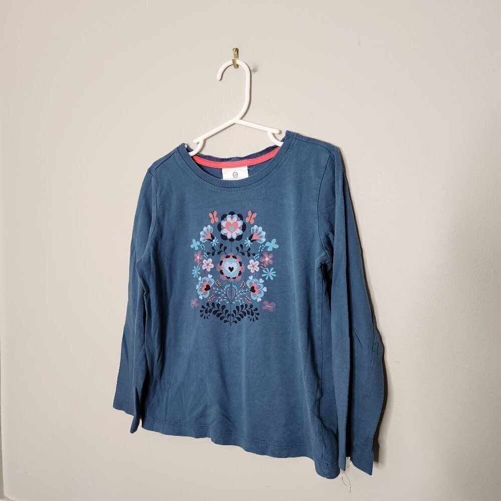 HANNA ANDERSSON Blue Long Sleeve Floral Graphic Top
